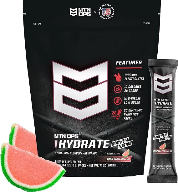 MTN OPS Hydrate Sugar Free Electrolyte Packets, Sour Watermelon