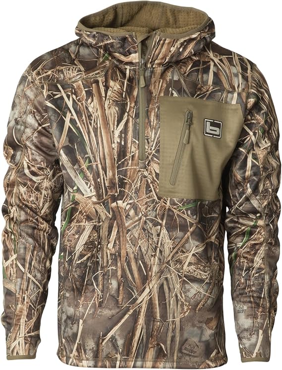 Banded Men's Hooded Mid-Layer Fleece Pullover, Warm Quiet Wind-Resistant Water-Resistant Softshell Outdoor Hunting Hoodie