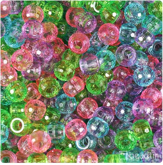 BeadTin Soft Mix Transparenti 9mm Faceted Barrel Pony Beads (500pcs)