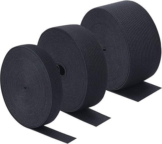 Sunmns 3 Rolls Sewing Stretch Elastic Band Spool, 3/5, 1, 1-1/2 Inch in Width, 5.5 Yards/Roll (Black)