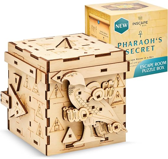 INSCAPE Pharaoh's Secret Puzzle Box for Adults Wooden Escape Room in A Box | Brain Teaser With Hidden Compartments - Solve Mind Puzzles And Mechanisms - Ideal Gift For Escape Room Game Fans