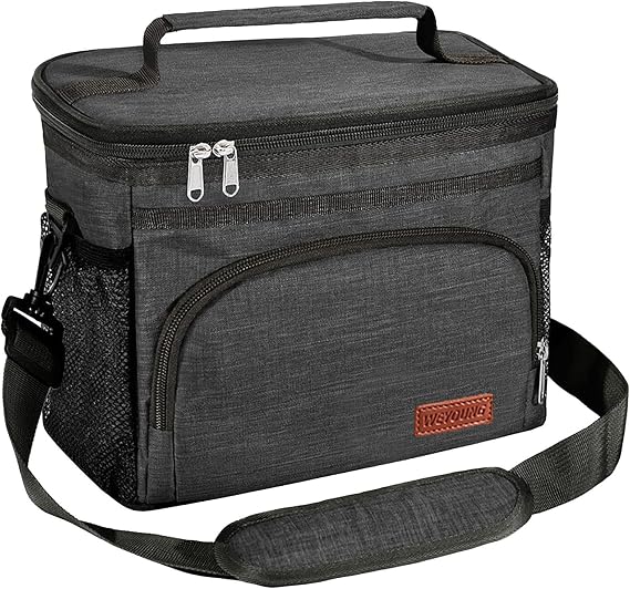 Insulated Lunch for Men & Women - Leak-Proof Cooler Lunch Bag with 4 Pockets Adjustable Strap, Double Deck Insulated Lunch Bag, Lunch Bags for Work Picnic Hiking Beach (Black)