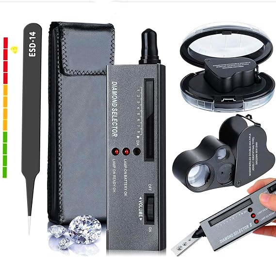 High Accuracy Diamond Tester,Jewelry Diamond Detector Gem Pen 30X 60X Illuminated Eye Loupe Mini Led Foldable Magnifying Jewelry Distinguish Tool and Tweezers