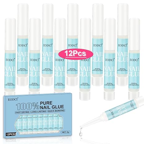 EODCI 12pcs Nail Glue Super Strong for Acrylic Nails Press on Nails Professional for Nail Tips Fake Nails False Nails Long Lasting Glue for Stick On Nails Broken