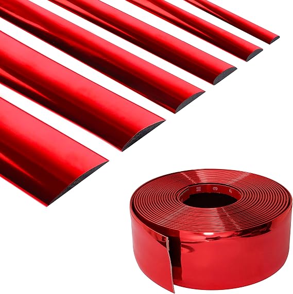 Chrome Red Car Motor Bike Self-Adhesive Exterior and Interior Molding Trim Universal Dashboard Bumper Window Door Body Side Decorative Strip Scratch-Proof (Width: 2-3/4 inch (70mm), 16Ft)