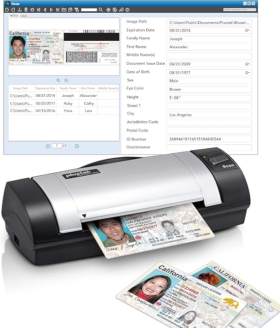 Plustek Duplex Driver License & ID Card Scanner - Bundle Software can Automatically Extracts ID Data and Populates into Data Fields, in Addition to Age Verification. Support Windows only