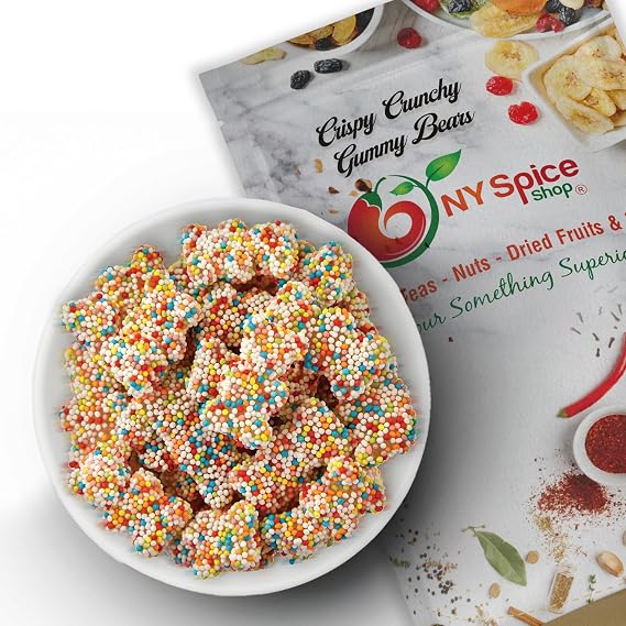 NY Spice Shop Crispy Crunchy Gummy Bears Bulk - 1 Pound Rainbow Mini Gummy Bears - Gummies Bears - Giant Gummy Bear - Bear Fruit Snacks Covered In Rainbow Nonperils For All