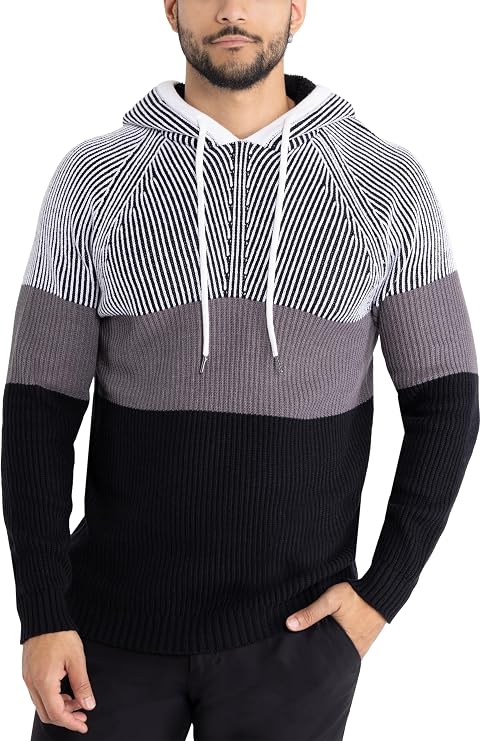 X RAY Mens Fashion Hoodies Pullover Sweater, Casual Knit Color Block Slim Fit Hoodies for Men