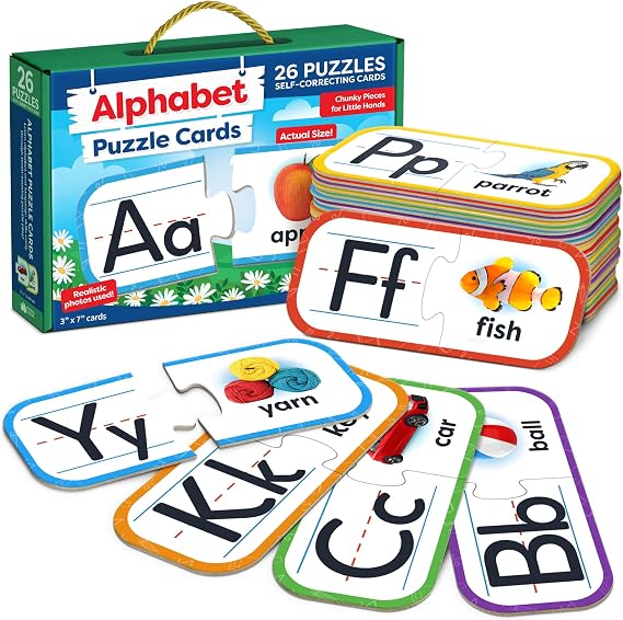 Alphabet Puzzle Games for Kindergarten - 26 Pairs Self-Correcting ABC Puzzles for Kids Ages 3-5 - ABC Puzzle Matching Game, Alphabet Puzzles Toddler Learning Toys - Preschool Classroom Must Haves