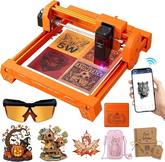 ATOMSTACK 5W Orange Laser Engraver,Portable Mini Engraver for Beginners | Swift Mini engraving machine, 5mW Laser Output, FDA Class 1,Free AI Software, 135x145mm, Wireless Connectivity for DIY Crafts