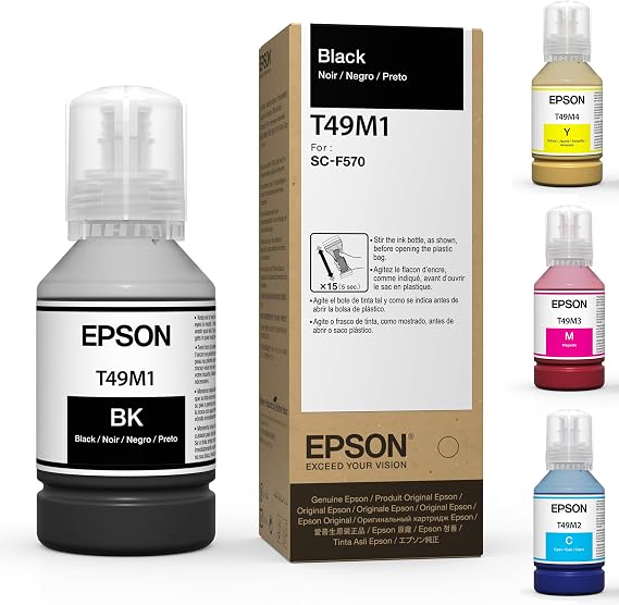 Epson Genuine Dye-Sublimation Ink Refill Bottles for Epson Surecolor F570 and F170 Printers. 140m Capacity. T49M Ink (Black)