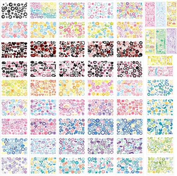 2500pcs Kpop Korean Photocard Stickers Book, Colorful Glitter Self-Adhesive Deco Stickers with Bubble Heart Butterfly Cat Cute Korean Deco Stickers for Journaling Arts Crafts Scrapbook Toploaders (58)