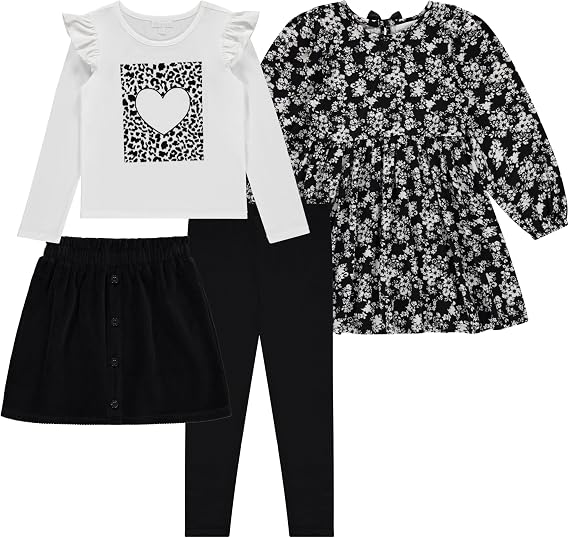 BTween Girls 4 Pack Fall Outfit Dress, Skirt, Tee, Leggings, Cotton Blend, Sizes 4-12