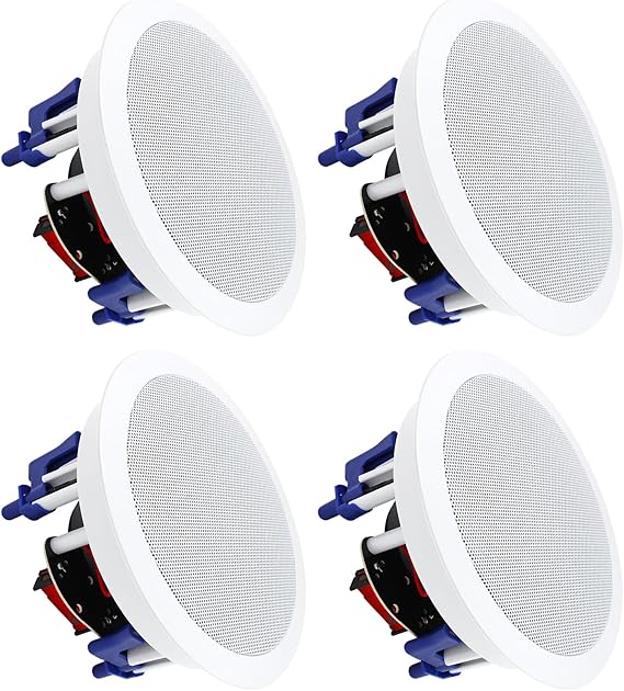 STUDIOFINIX 5.25 Inch Ceiling Speakers 600 Watts Passive Wired Flush Mount for Home Theater, Living Room, Office,Kichten,Study Room,Basement,Covered Patio and Flush Mount(4 Speakers)