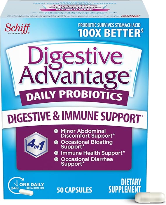 Digestive Advantage Probiotics for Digestive Health, Daily Probiotics for Women & Men, Supports Gut Health, Occasional Bloating & Diarrhea, Minor Abdominal Discomfort, Immune Support, 50ct Capsules