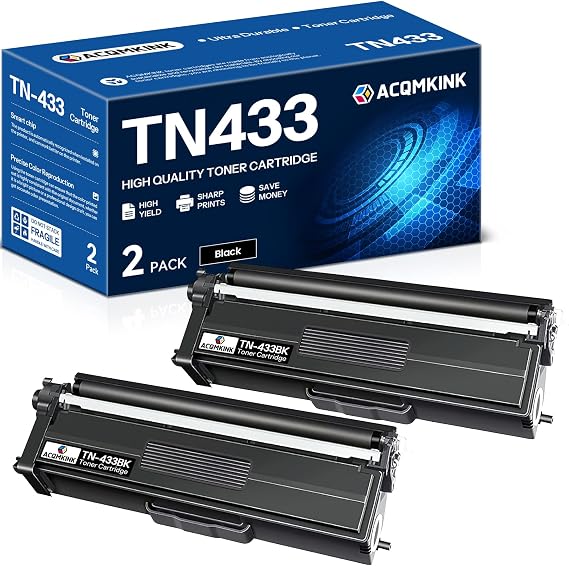 TN433BK TN433 High Yield Black Toner Cartridge Replacement for Brother TN-433 TN-433BK MFC-L8900Cdw HL-L8360Cdw HL-L8260Cdw Printer, TN4332PK