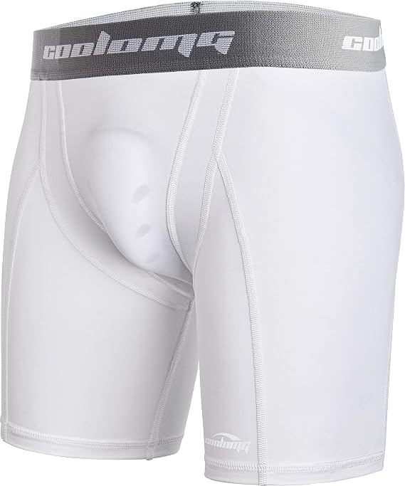 COOLOMG Men Compression Shorts with Cup Pocket Baseball Football, NO Cup