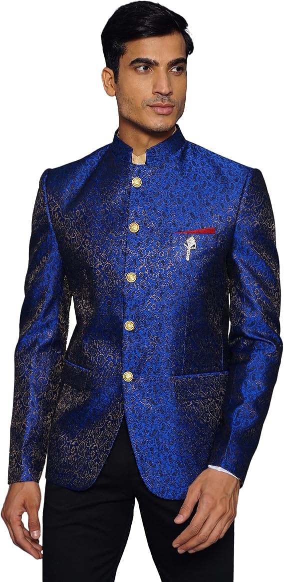 WINTAGE Men's Banarasi Rayon Cotton Festive and Casual Bandhgala Jodhpuri Blazer : Red