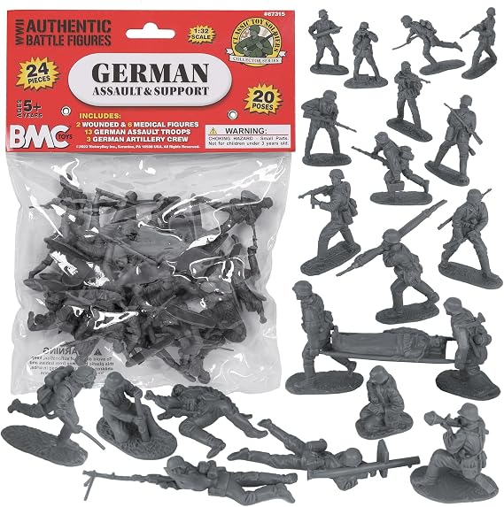 BMC CTS WW2 German Assault & Medics Plastic Army Men - 24pc Gray Soldier Figures