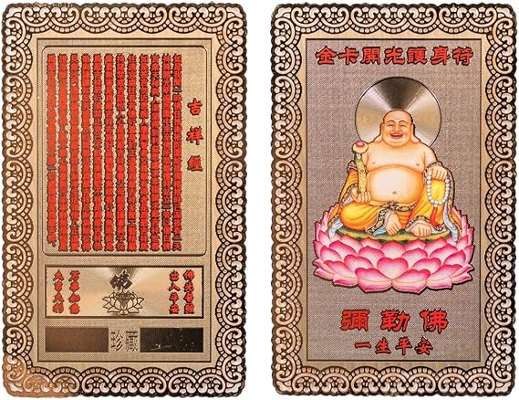 DMtse Chinese Feng Shui Amulet Card for Protection Maitreya Buddha for Good Luck Auspicious Peace + (Free Bag)