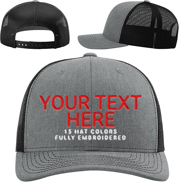 Custom Embroidered Hat Add Any Text, Adjustable Snapback Trucker Cap, Personalized Hats, Customized Headwear, 30 Colors Black