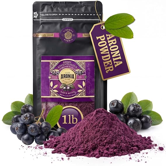 100% Aronia Berry Powder (1 Pound) Hand Processed, Dried Aronia Berries, Proudly USA Grown - Black Chokeberry Powder for Smoothies, Teas, Baking & Savory Recipes - Farmer & Physician Founded