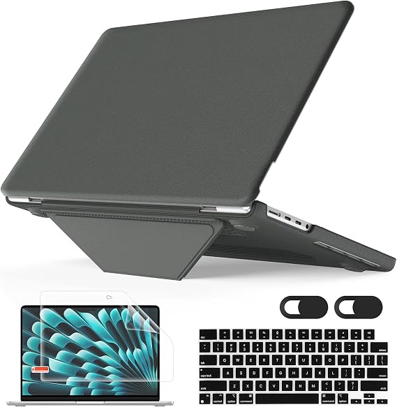 Mektron Leather Case for MacBook Pro 14 Inch M5/M4/ M3/ M2/ M1, Fits A3434 (2025) /A3112 A3401 A3185 (2024) / A2918 A2992 (2023) / A2779 (2023) / A2442 (2021) with Fold Kickstand -Business Grey