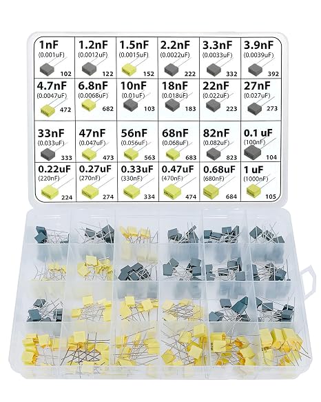 240pcs Film Capacitor Assortment Kit, 24 Values, 1nF-1uF