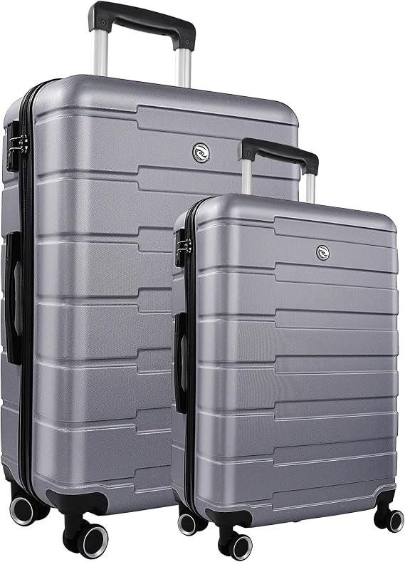 Luggage Sets 2 Piece with Spinner Wheels,20 Inch Carry On and 24 Inch Checked Luggage,Hardside Lightweight Rolling Travel Suitcase with TSA Lock,Silver&Grey