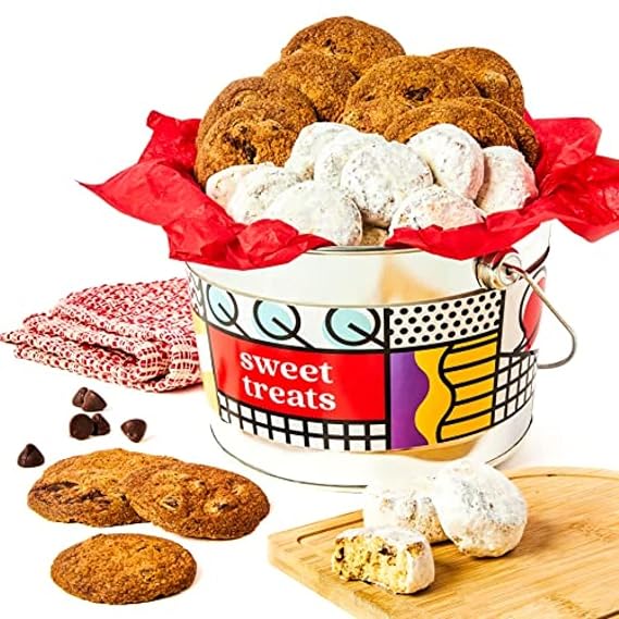 Davids Cookies Sweet Treats Gourmet Assorted Cookies Bucket with Thin Crispy Cookies and Butter Pecan Meltaways Gourmet Treats Delicious Traditional Recipes - Ideal Gift To Family And Friends 1.3 Lbs