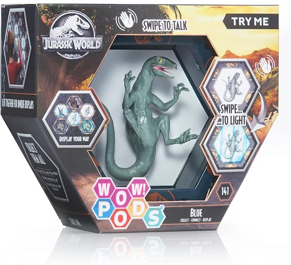 WOW! PODS Jurassic World Camp Cretaceous SFX Velociraptor Blue | Light-Up Bobble-Head Figure with Sound Effects | Official Fallen Kingdom Merchandise, Toys and Gifts for Boys and Girls, Aged 5+