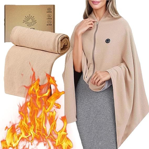 Heated Shawl Wraps for Women, Portable Heated Shawl Cordless, Portable Soft Cordless Electric Heated Blanket with Zipper (Apricot, Without Power Bank)