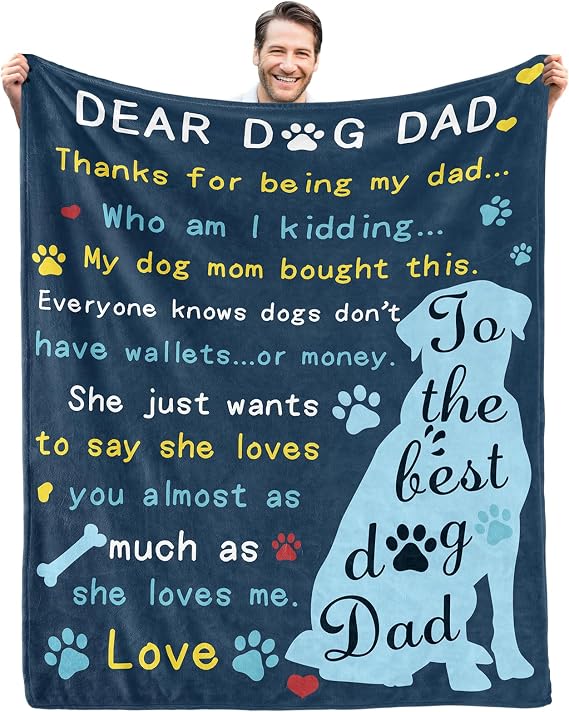 Dog Dad Gifts for Men Father Dad Blanket 60" x 50" Gifts for Dogfather Lover Gift Best Fathers Day Dog Daddy Gift for Men Soft Flannel Blanket