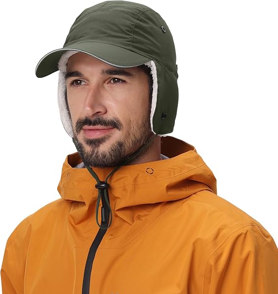 Connectyle Winter Earflap Hat for Men Women Sherpa-Lined Baseball Cap Water-Resistant Reflective Adjustable Sports Hat