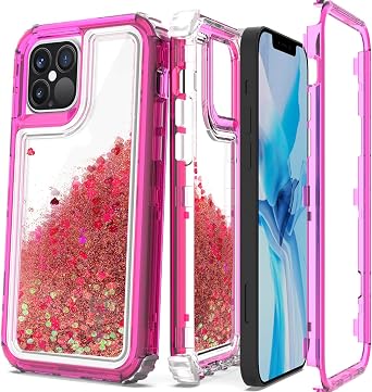 CoverON Liquid Glitter Designed for Apple iPhone 12 Pro Max Case (6.7"), Luxury Quicksand Heavy Duty Clear Phone Cover - Pink