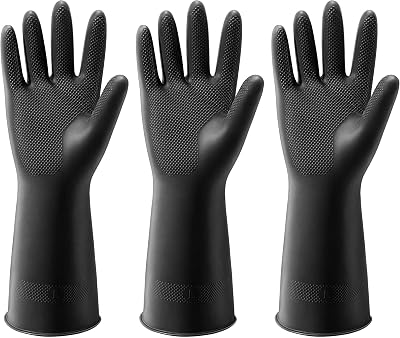 ThxToms 3 Pairs Dishwashing Gloves, Reusable Latex Cleaning Gloves for Housework Kitchen Bathroom, Durable Flexible & Anti-slip, Smooth Lining, Easy On & Off, Small, Black