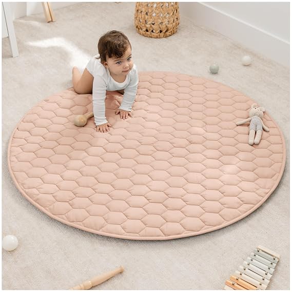 Comfy Cubs Round Kids Play Mat Medium 48in Baby Floor Mat - Blush