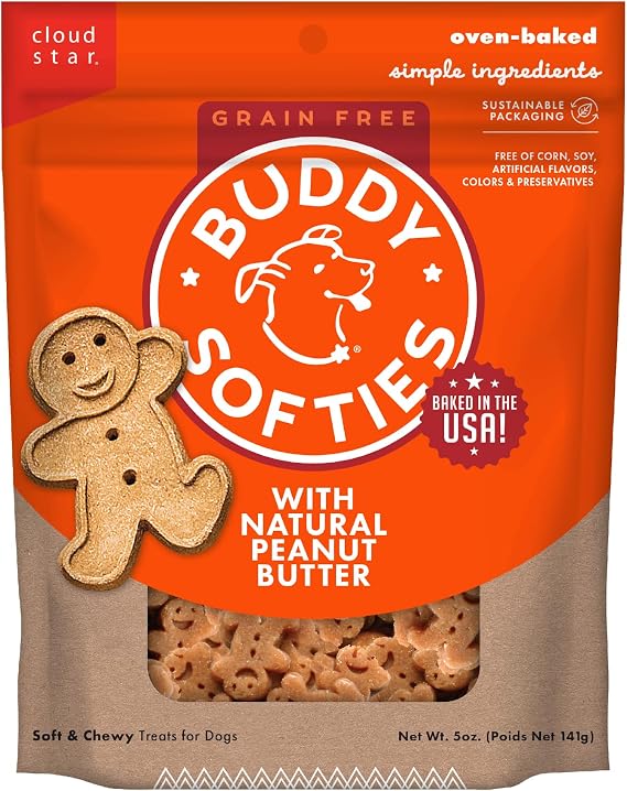 Buddy Biscuits Softies Soft & Chewy Grain Free Dog Treats, Peanut Butter, 5 oz. Pouch