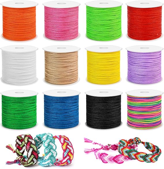 12 Rolls Nylon Braided String, Macrame Jewelry Bracelet Craft Cord