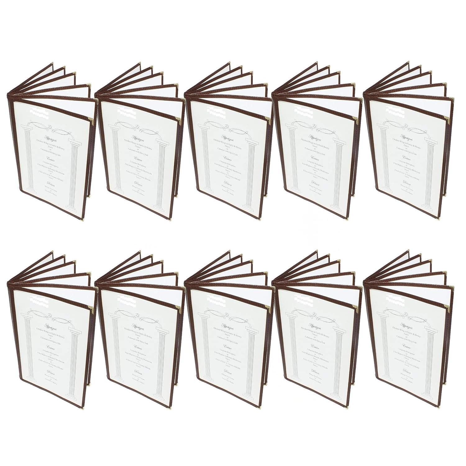 TrueCraftware- 8-12” x 11” Brown Six Page Book Fold Restaurant Menu Covers 6 Page 12 View Set of 10- Crystal Clear Menu Covers Sleeve Menu Folder Menu Book Holders for Bar Cafe Restaurant