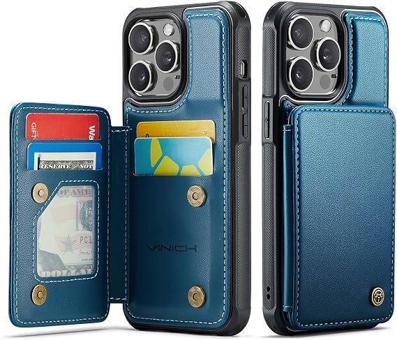 Vinich for iPhone 13 Pro Wallet Case with Card Holder, Blue | RFID Blocking Credit Slots, Kickstand, Shockproof Flip Phone Cover, PU Leather, Double Magnetic Clasp