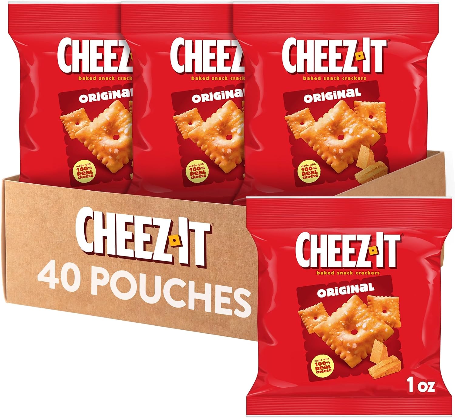 Cheez-It Original Baked Snack Cheese Crackers - Single Serve School Lunch Snacks Case contains 40 Count