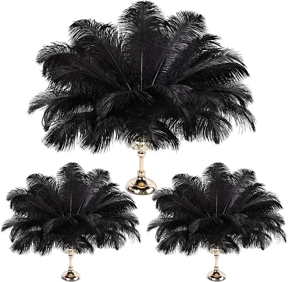 THARAHT Ostrich Feathers 90pcs Large Natural Bulk for Vase Crafts Wedding Party Centerpieces Christmas Tree Decoration Feathers,Black