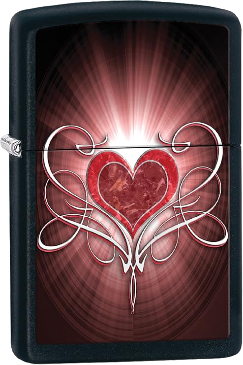 Zippo Lighter - Personalized Message Engraved Backside on Love Heart Valentine Design Windproof Lighter