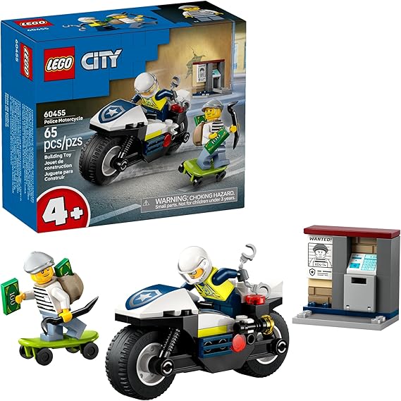 LEGO City Police Motorcycle Chase Building Toy for Kids - Pretend Play Building Blocks for Boys & Girls, Ages 4+ Preschool Learning Toy W/Police & Crook Minifigures - Gift for Birthdays - 60455