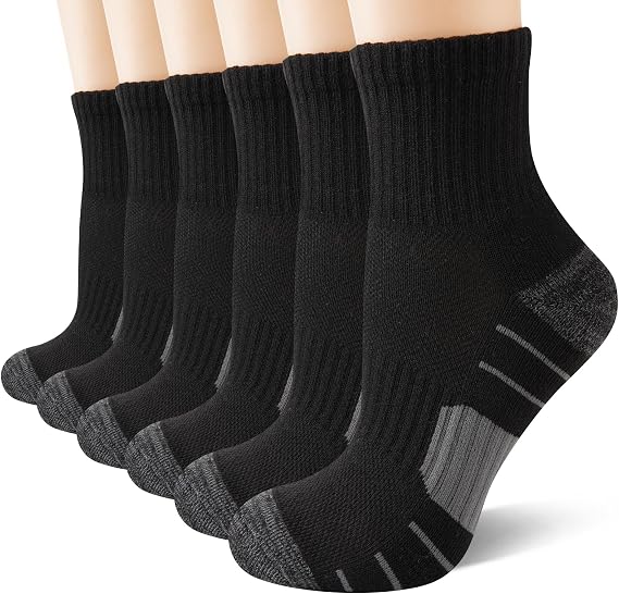 Heatuff Men's Athletic Ankle Socks Cushioned Quarter Running Mini Crew Socks for Men 6 Pairs