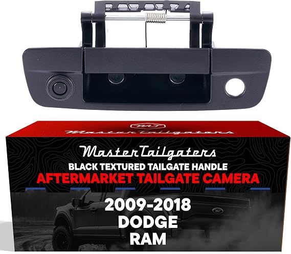 Master Tailgaters Black Tailgate Handle with Backup Camera Replacement for Dodge Ram (2009-2018) | IP68 Waterproof | Parking Grid Lines Available | Easy to Install