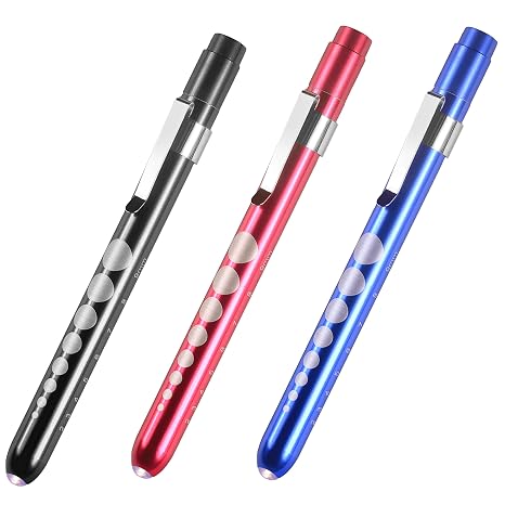 Primacare DL-9326 LED Medical Penlight with Pupil Gauge Reusable Aluminum Diagnostic Pen Light for Nurses, Doctors & EMTs 3 Pack Multicolor with Batteries Included