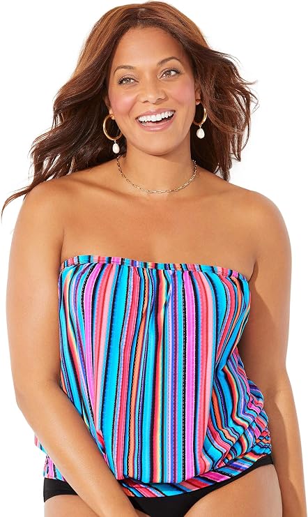 Swimsuits For All Women's Bandeau Blouson Tankini Top (Plus | Women's Plus Size