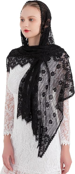 PAMOR Women Chapel Veil Rectangular Mantilla Wrap Shawl Scarf Head Covering Catholic Veils for Church